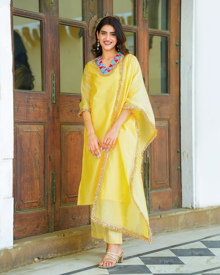 Lemon Yellow Chanderi Suit Set