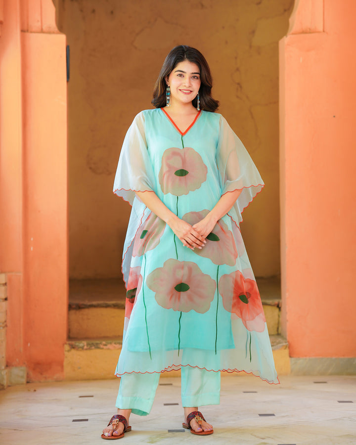 Sky Blue Tropical Kaftan Set