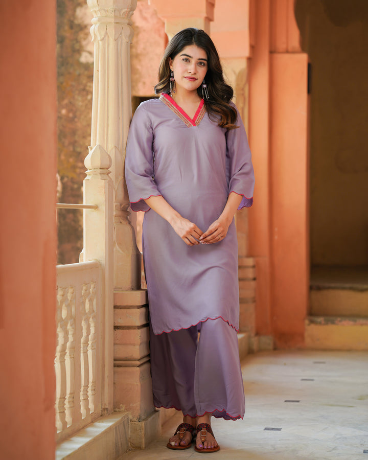 Purple Floral Kurta Set
