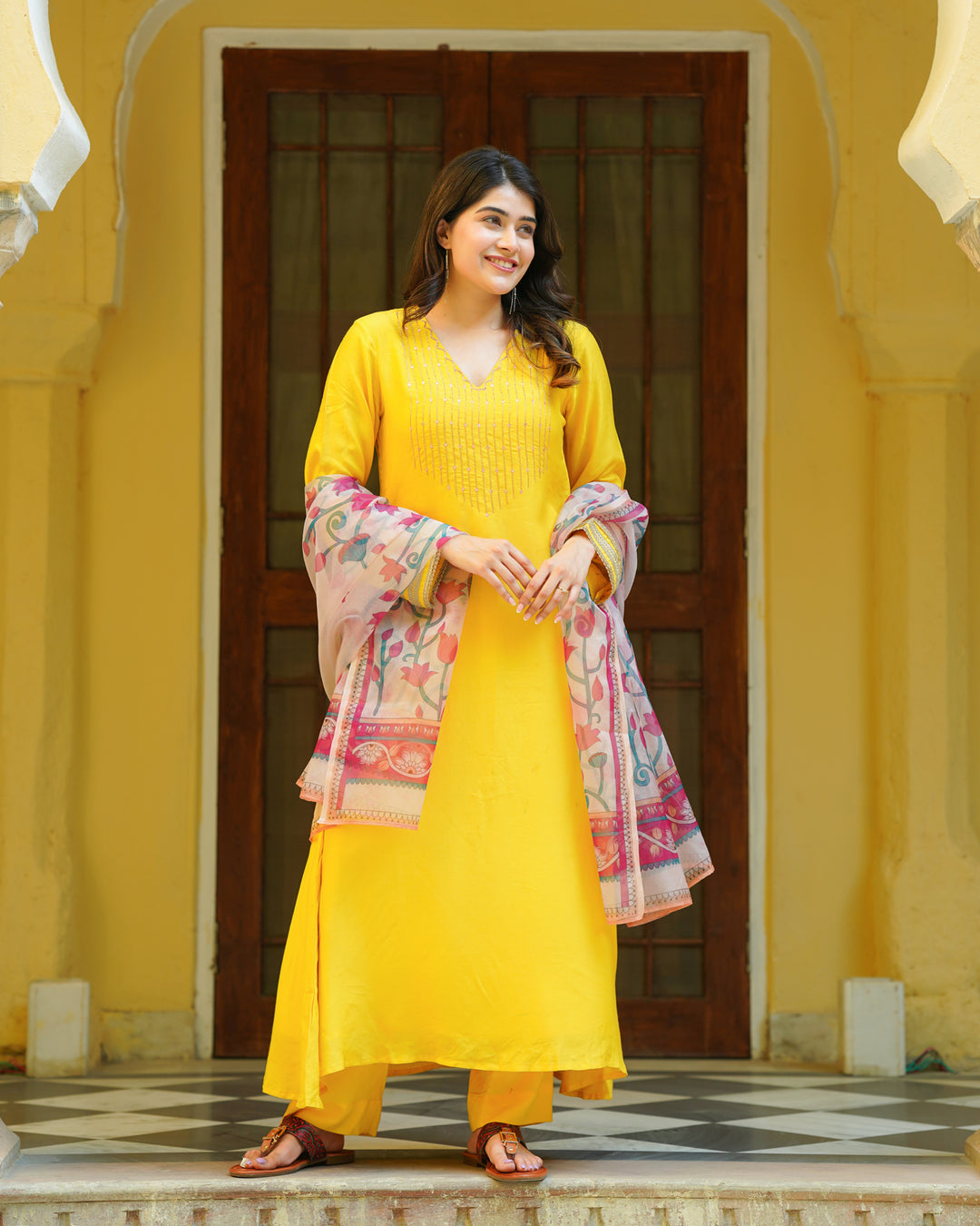 Yellow Kalamkari Suit Set