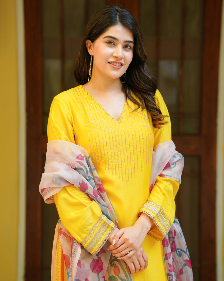 Yellow Kalamkari Suit Set