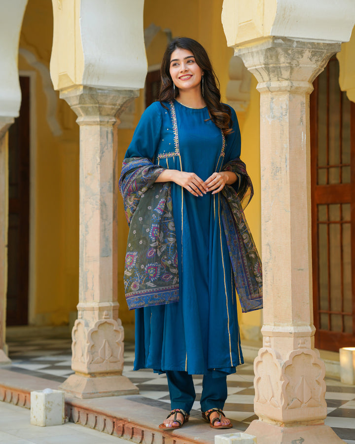 Teal Kalamkari Suit Set