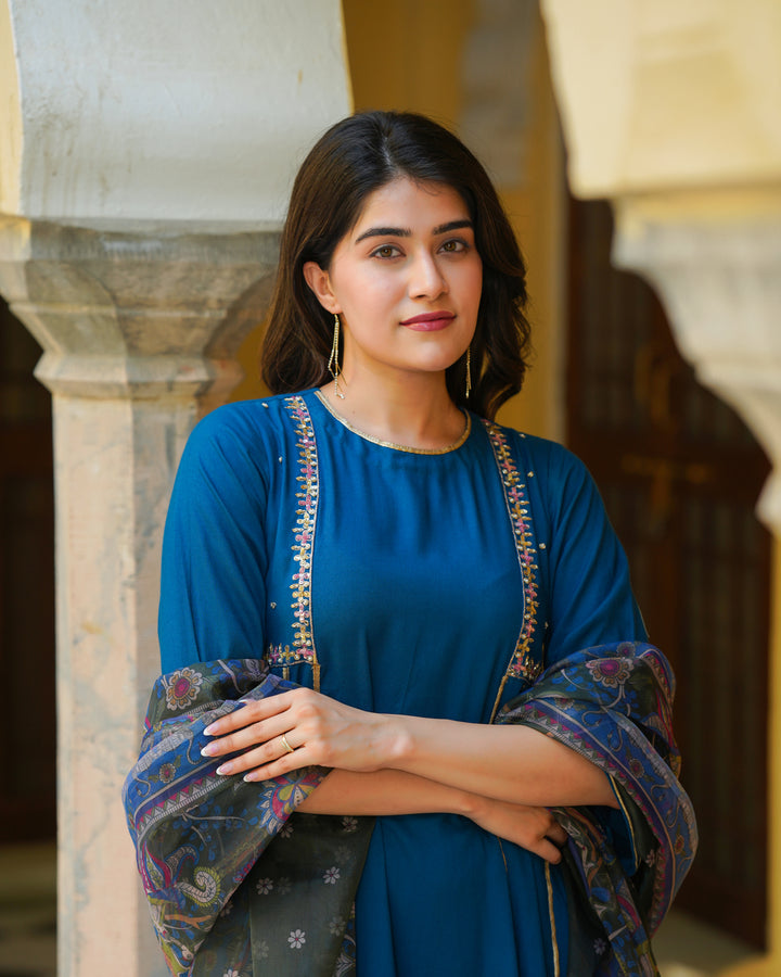 Teal Kalamkari Suit Set