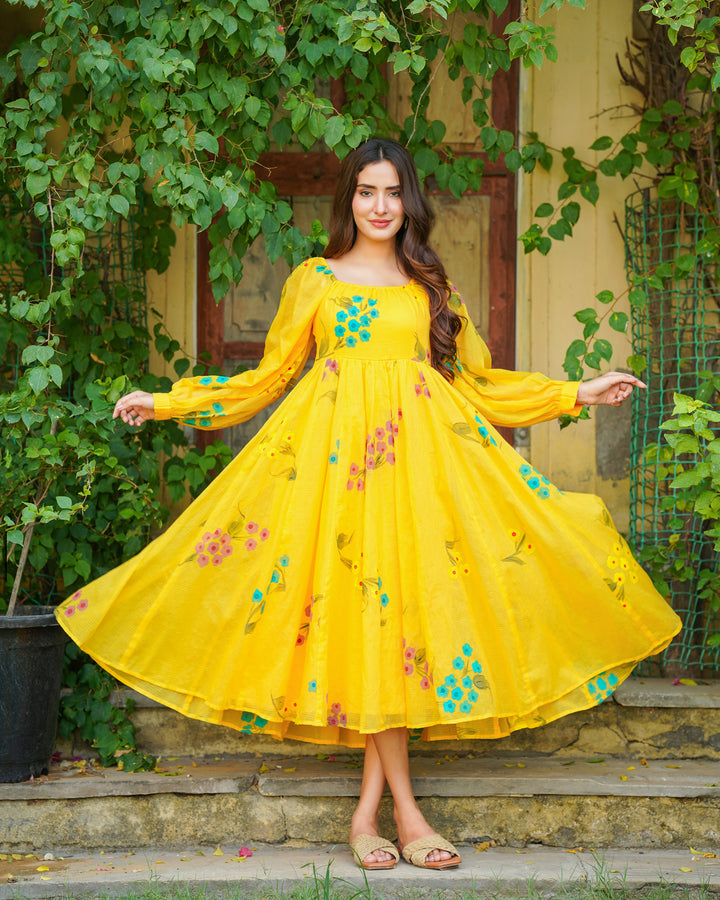 Yellow Doria Handpainted Maxi Dress