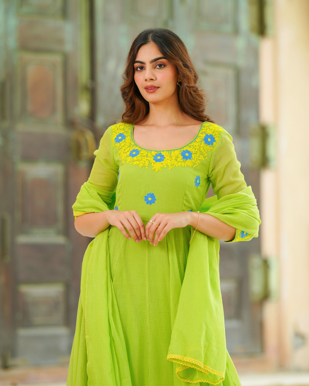 Lime Green Embroidered Suit Set
