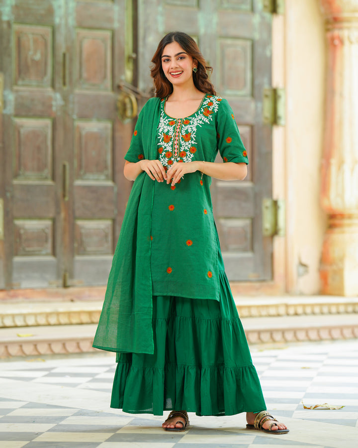 Green Doria Embroidered Suit Set