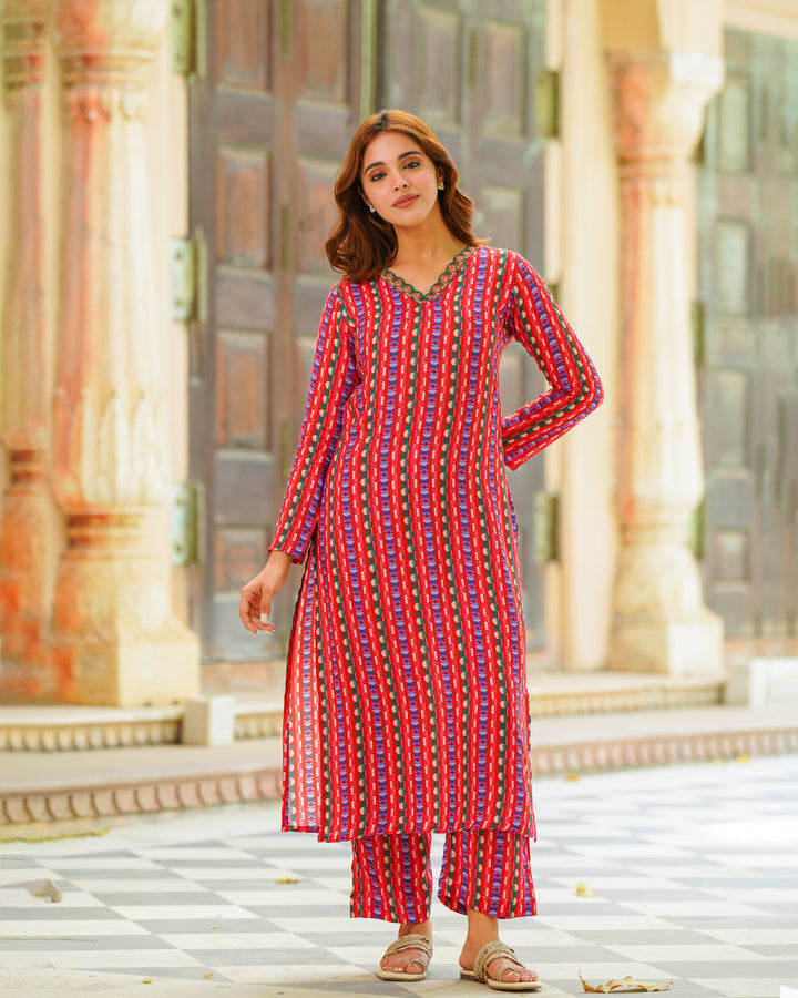 Multicoloured Muslin Kurta Set