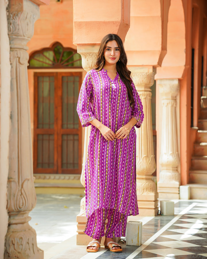 Purple Abstract Muslin Kurta Set