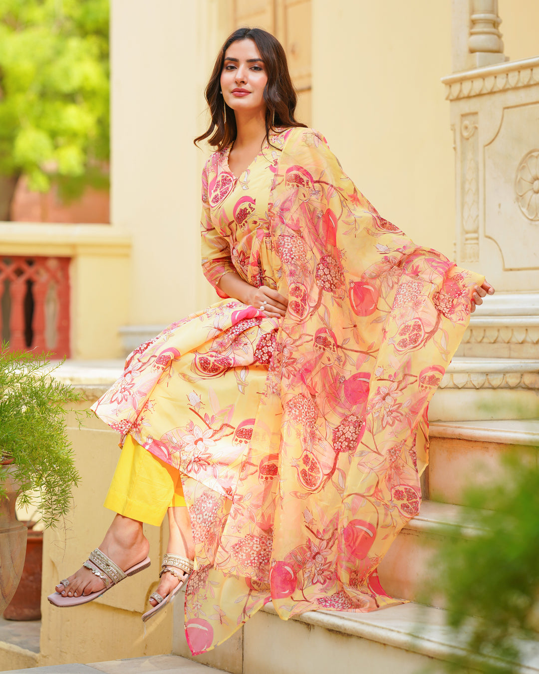 Yellow Blossom Anarkali Suit Set