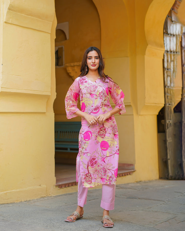 Blush Pink Floral Kurta Set