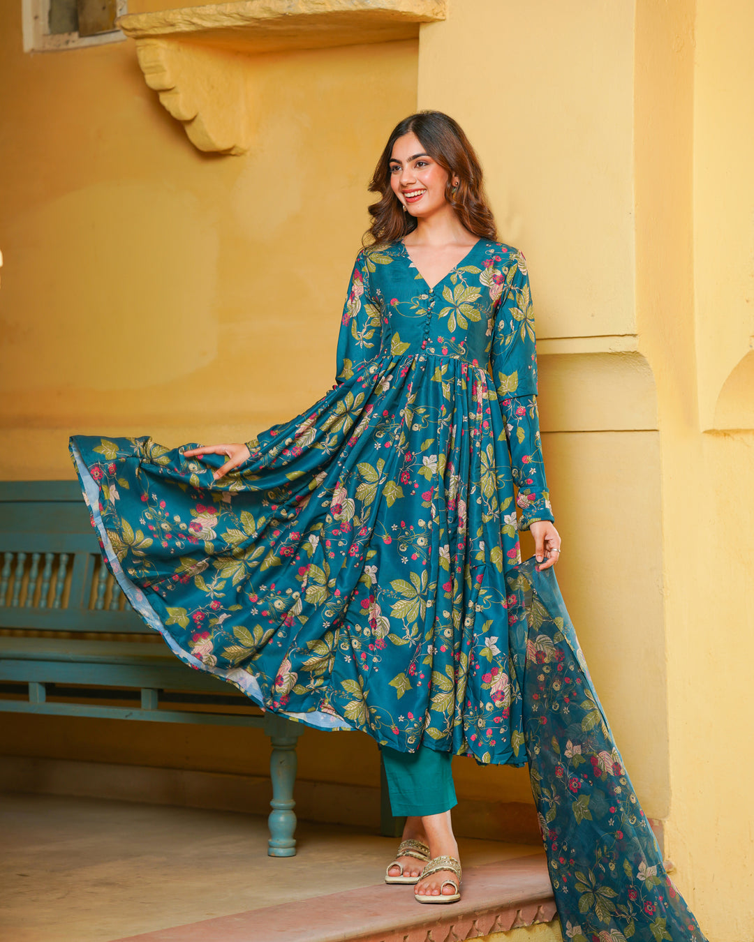 Tropical Green Printed Suit Set