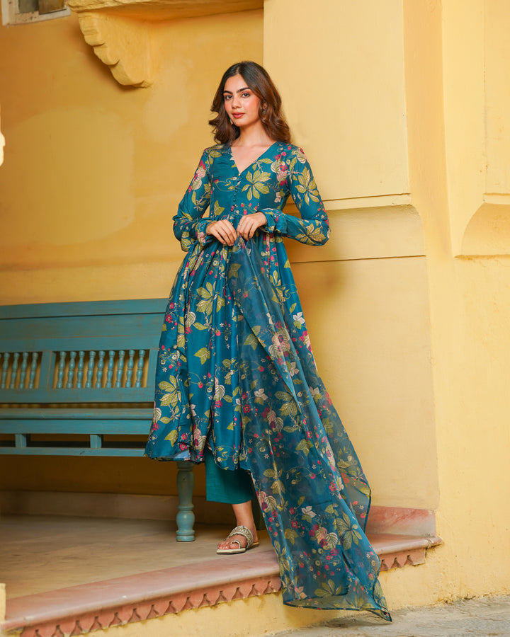 Tropical Green Printed Suit Set