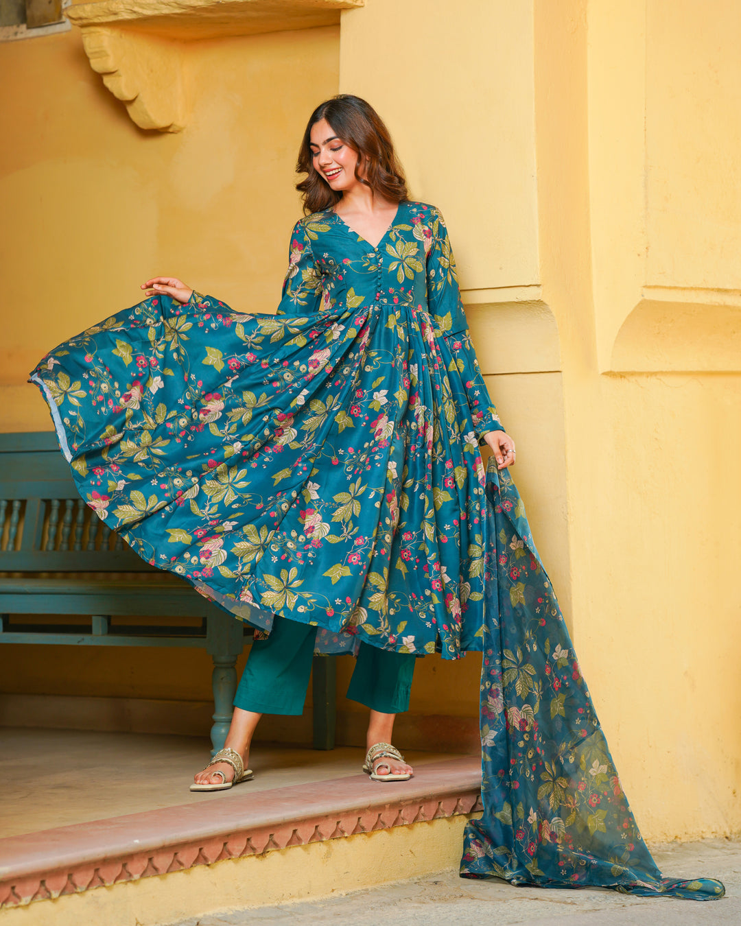 Tropical Green Printed Suit Set
