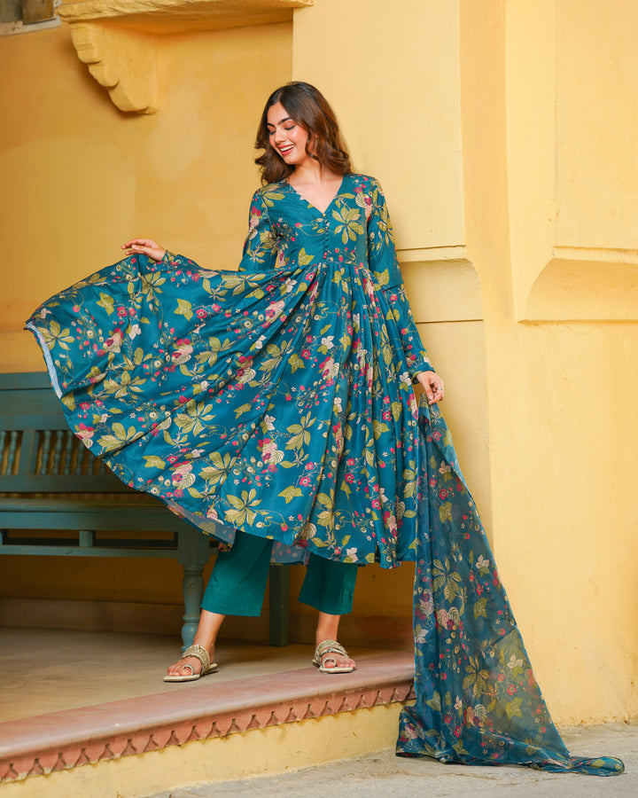 Tropical Green Printed Suit Set