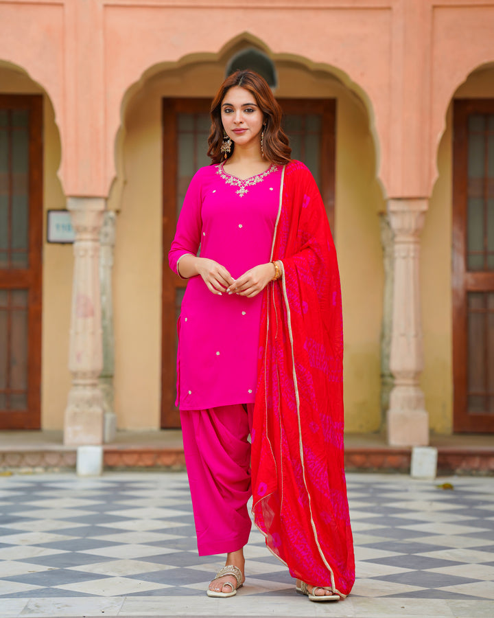 Pink Kalidaar Embroidered Suit Set