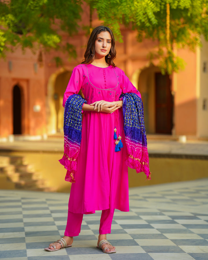 Pink Angrakha Suit Set