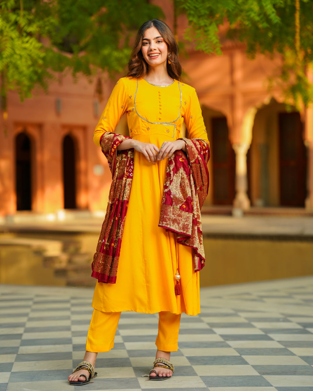 Mustard Angrakha Suit Set