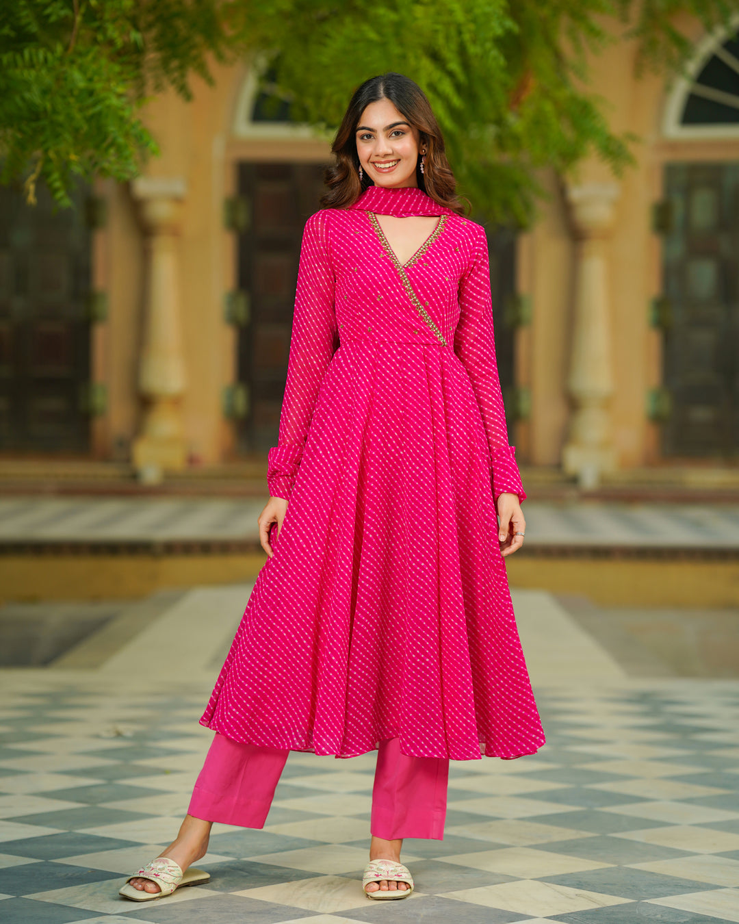 Royal Pink Leheriya Suit Set