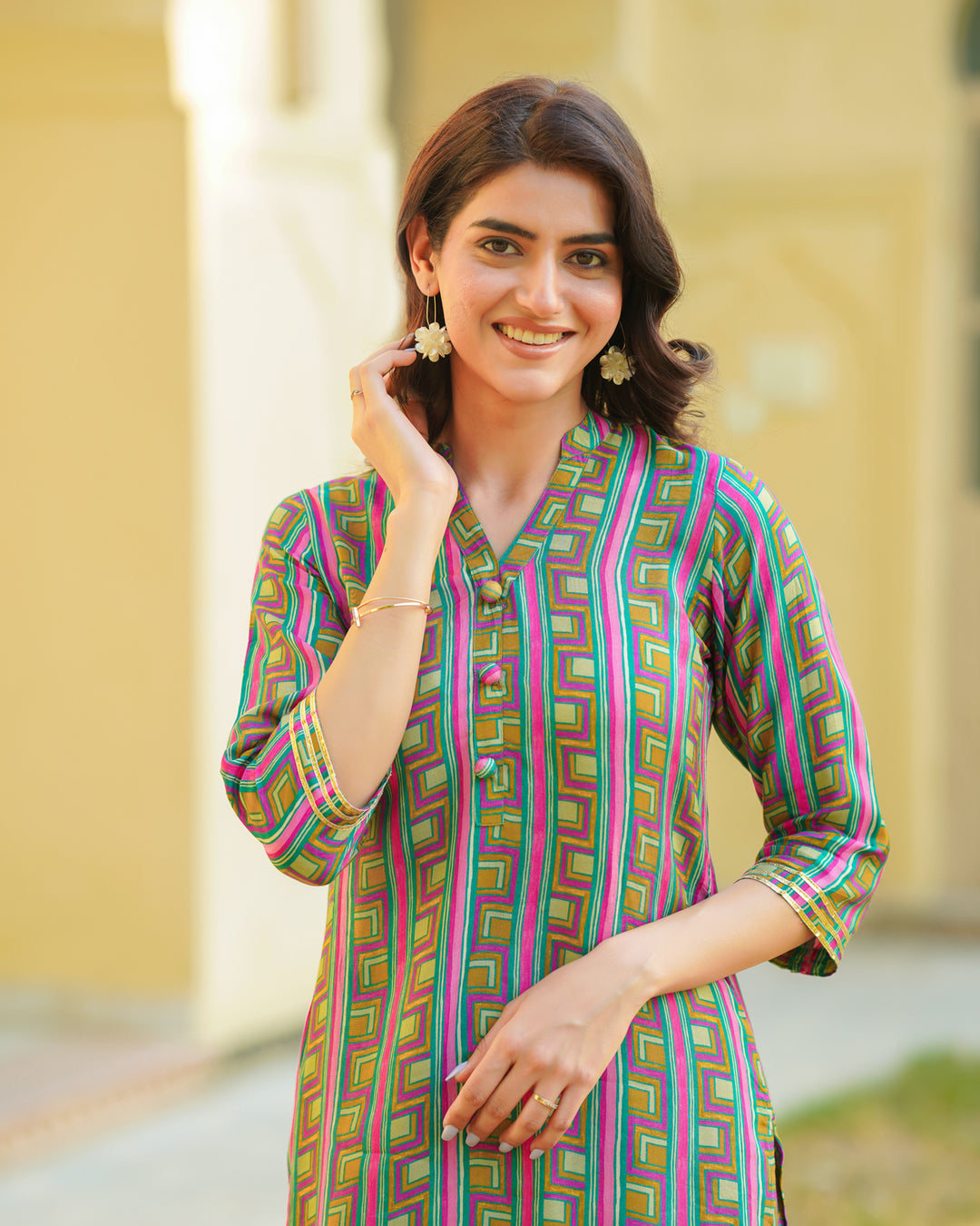 Mustard Abstract Kurta Set