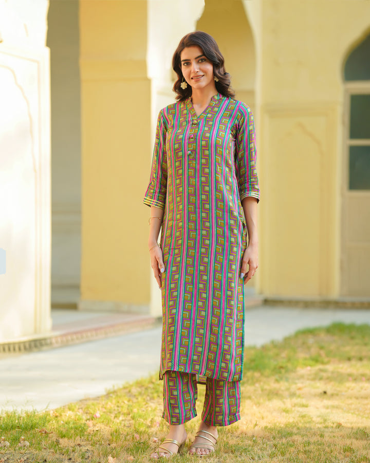 Mustard Abstract Kurta Set