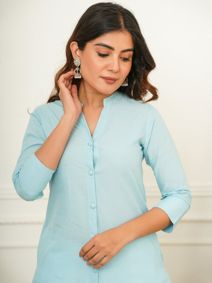Ice Blue Button Down Kurti