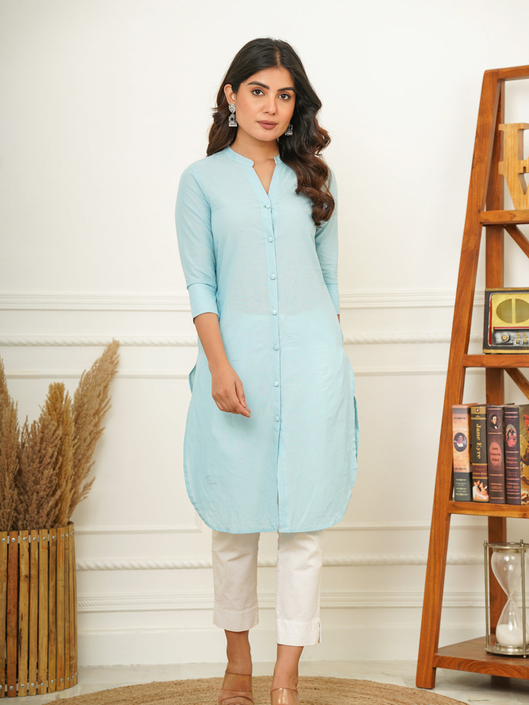 Ice Blue Button Down Kurti