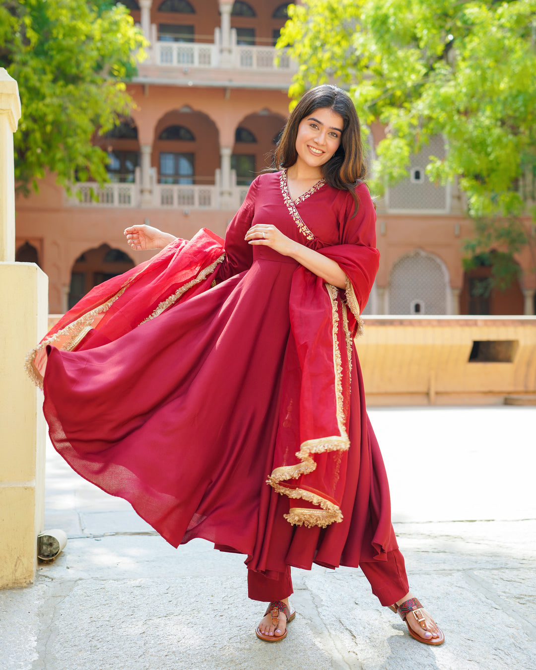 Regal Maroon Embroidered Suit Set