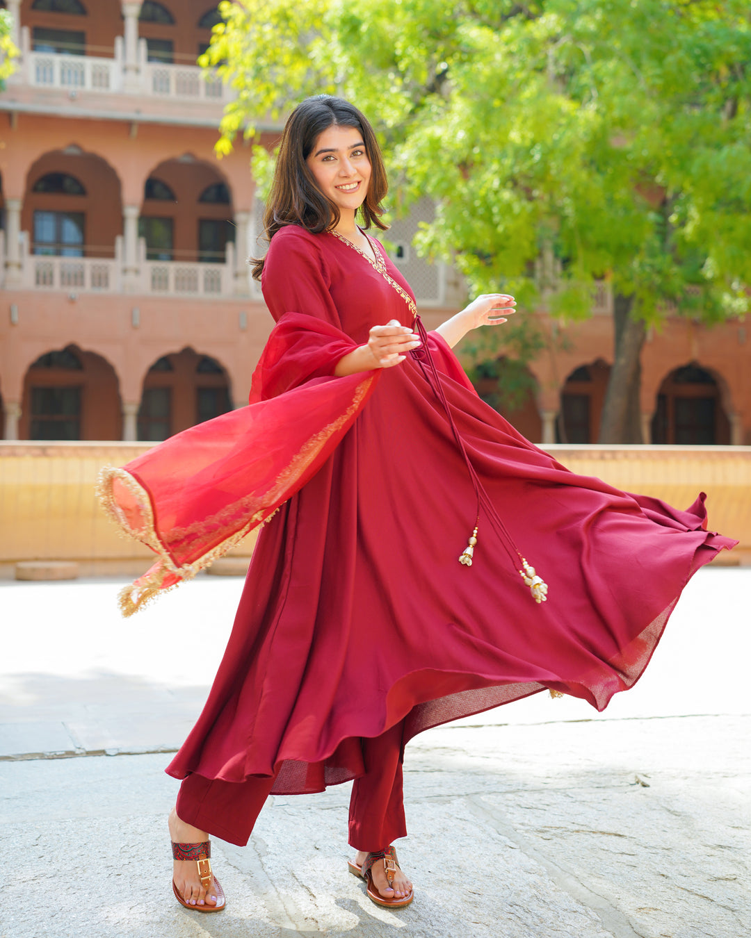 Regal Maroon Embroidered Suit Set