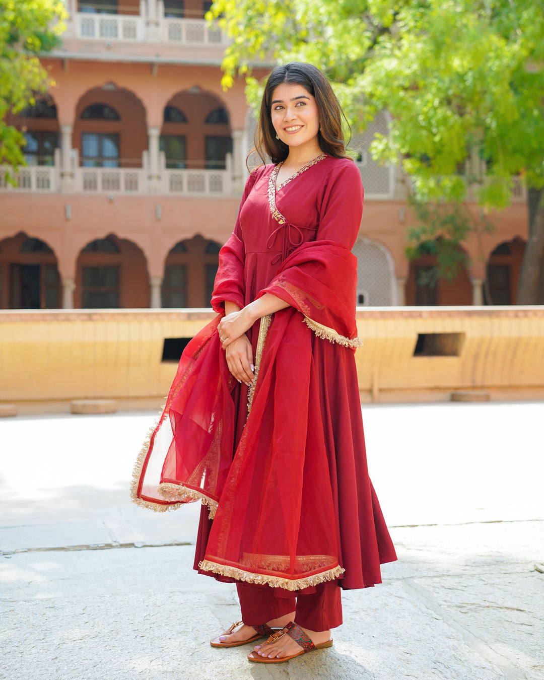 Regal Maroon Embroidered Suit Set