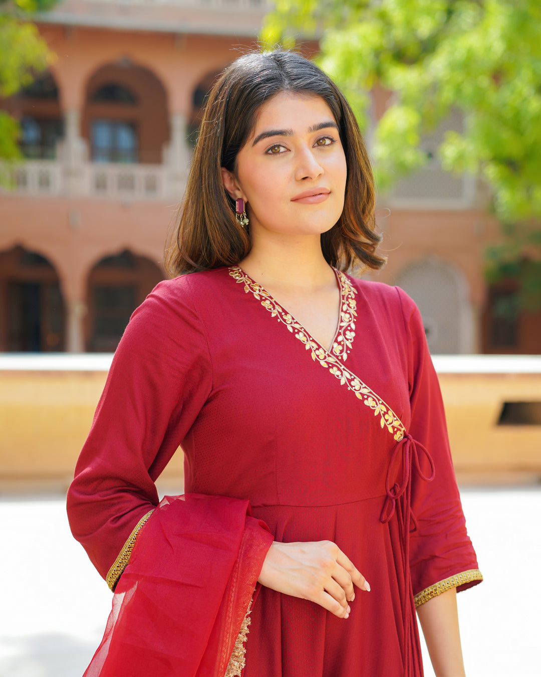 Regal Maroon Embroidered Suit Set