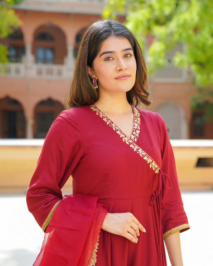 Regal Maroon Embroidered Suit Set