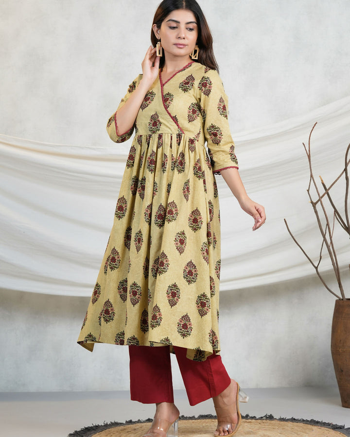 Beige Boota Kurta Set