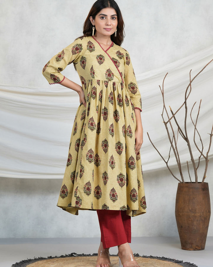 Beige Boota Kurta Set