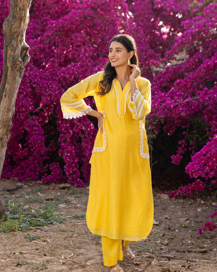 Yellow Lace Kurta Set