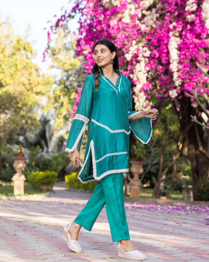 Green Lace Kurta Set