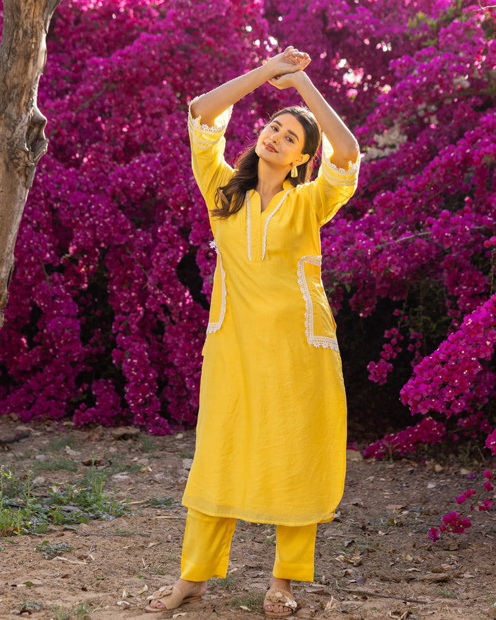 Yellow Lace Kurta Set