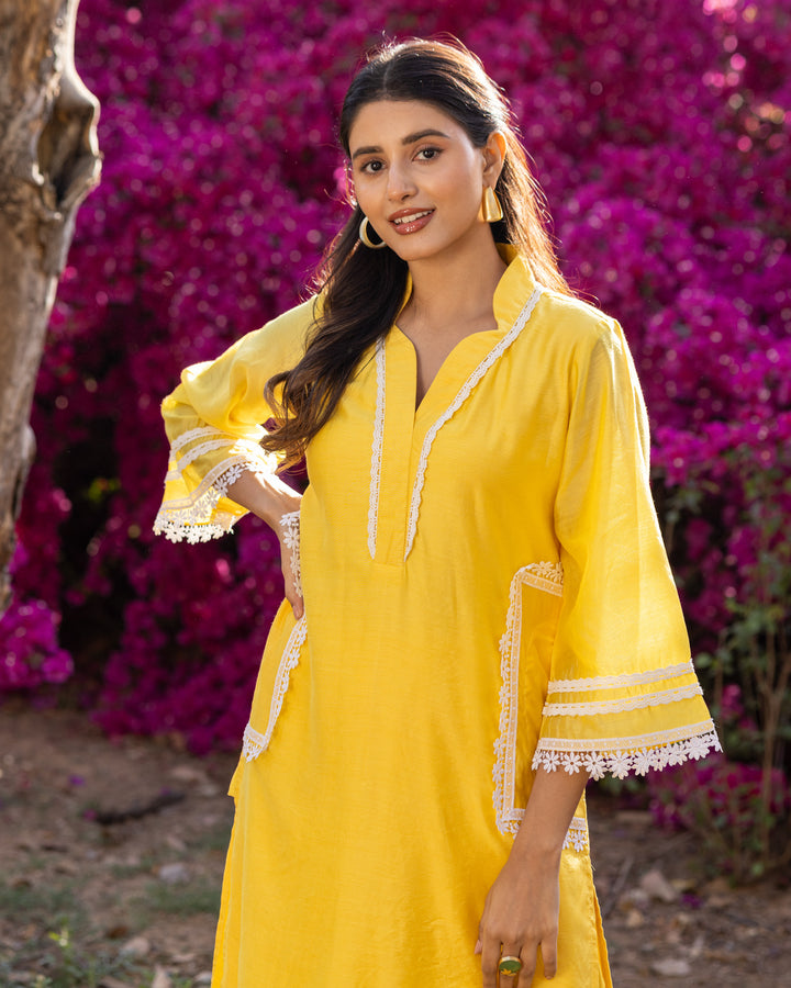 Yellow Lace Kurta Set