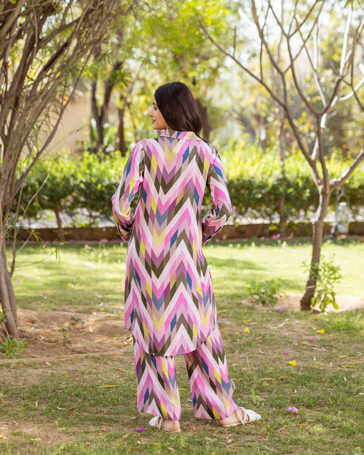 Pink Contrasting Chevron Co-ord Set