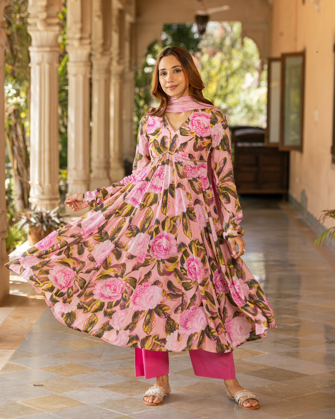 Pink Aquarelle Floral Suit Set