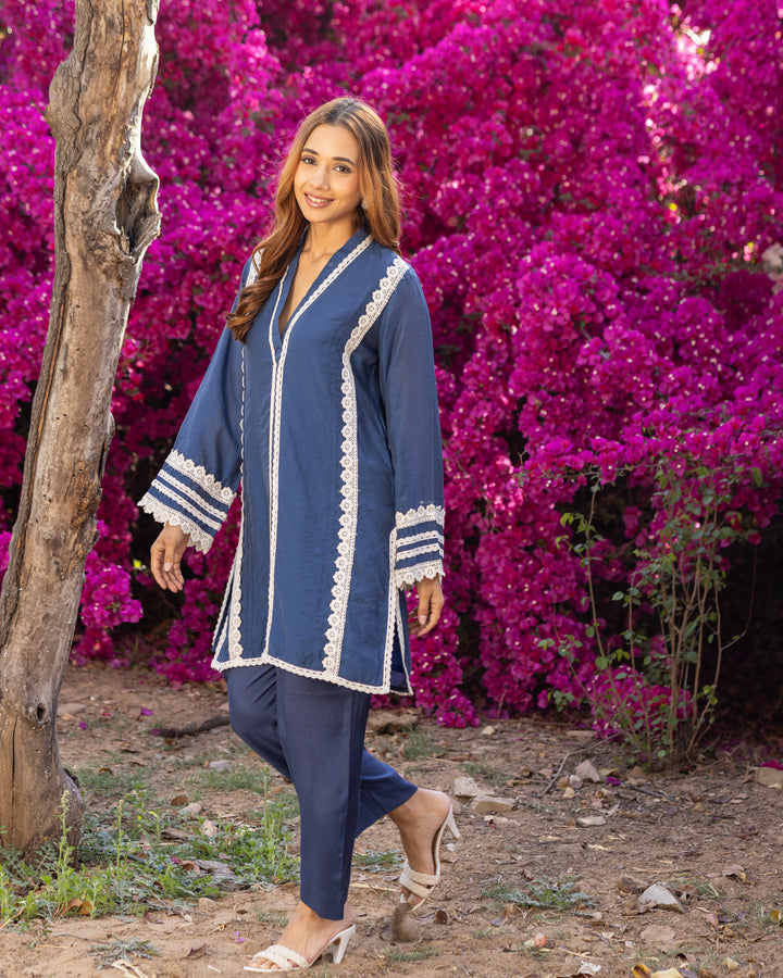 Navy Blue Lace Kurta Set