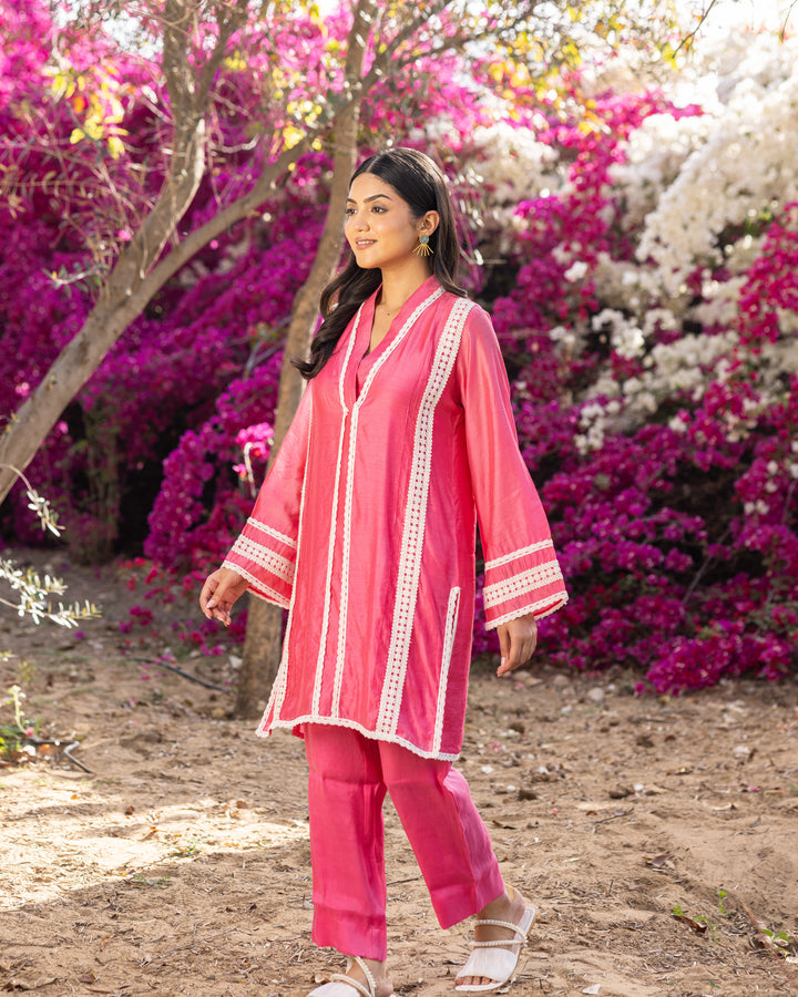 Pink Lace Kurta Set