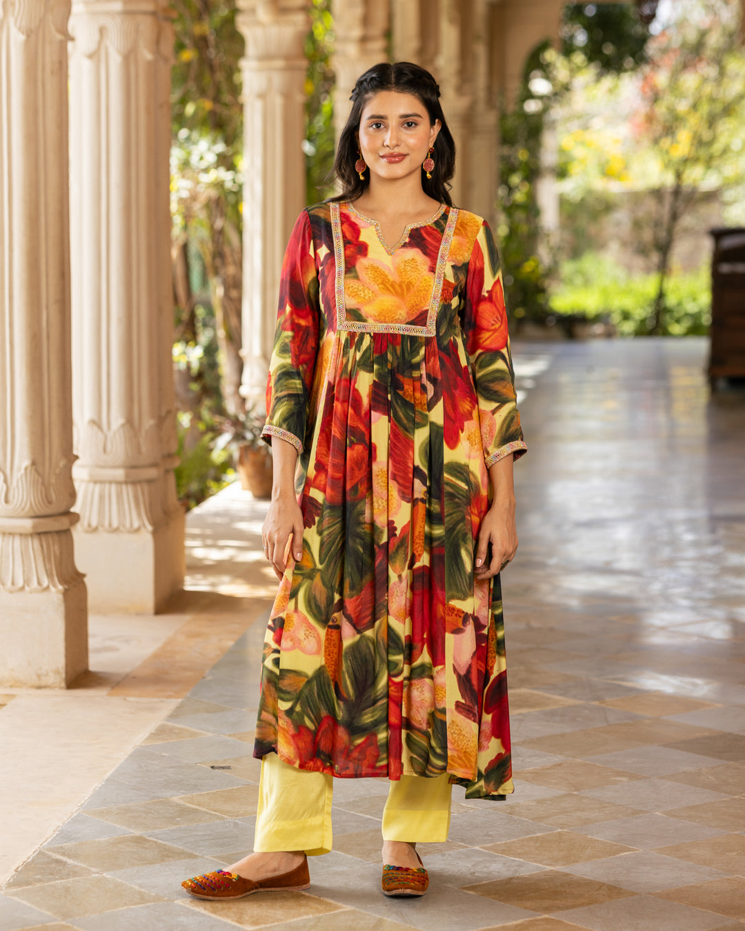Yellow Aquarelle Floral Suit Set
