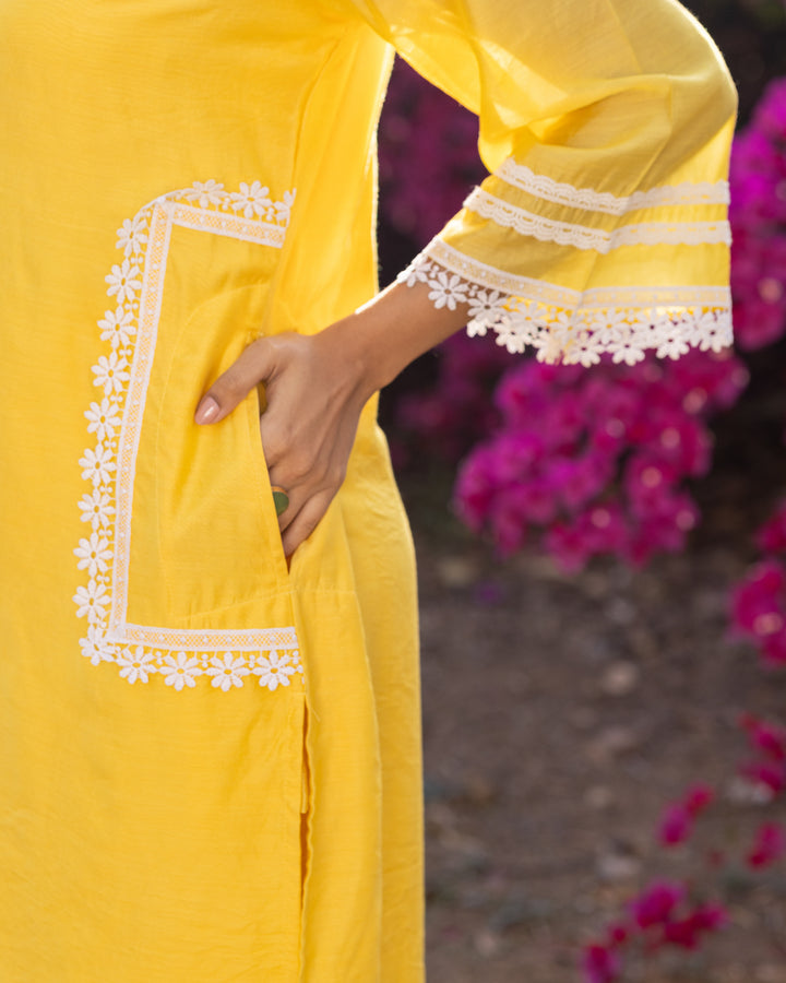 Yellow Lace Kurta Set