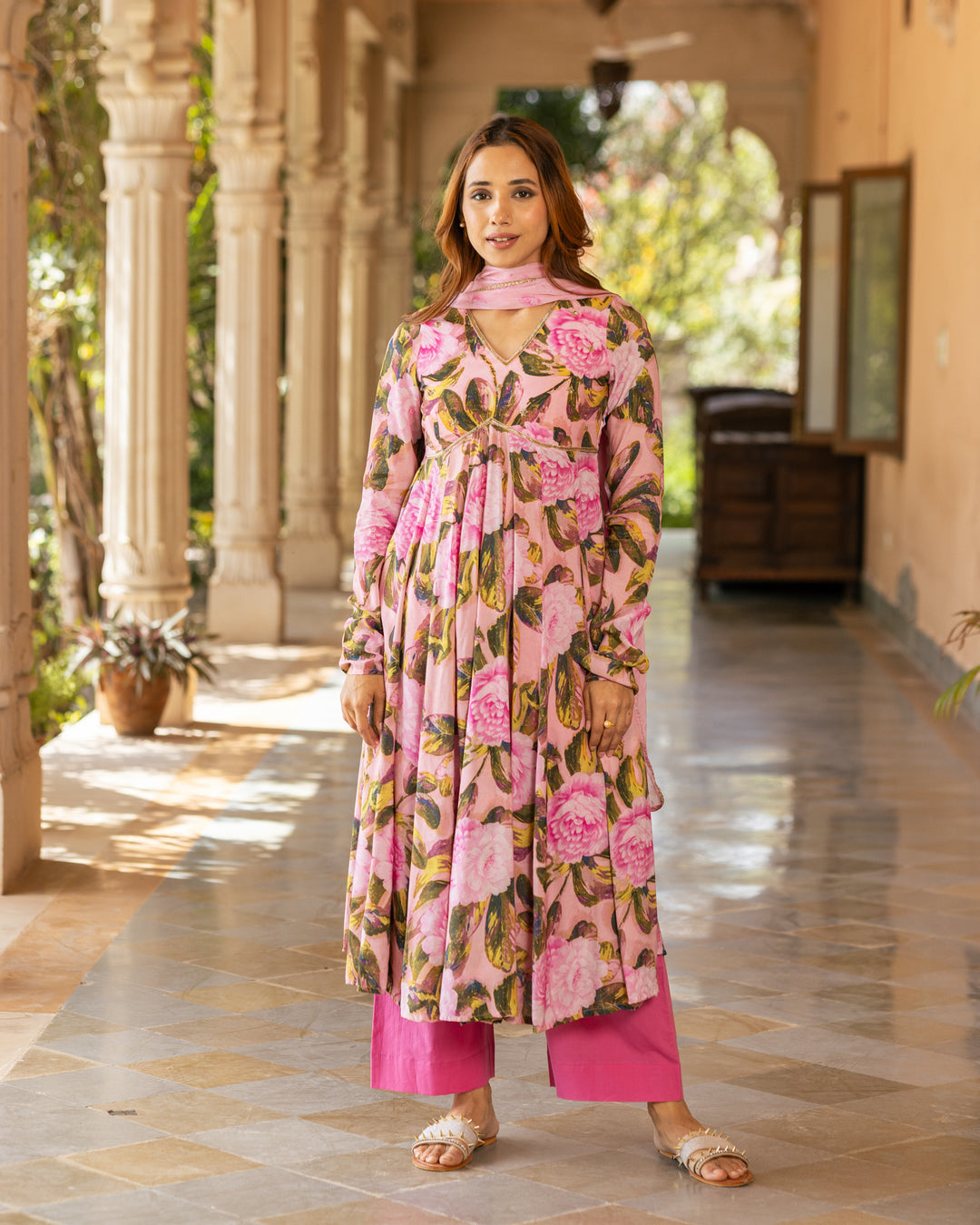 Pink Aquarelle Floral Suit Set