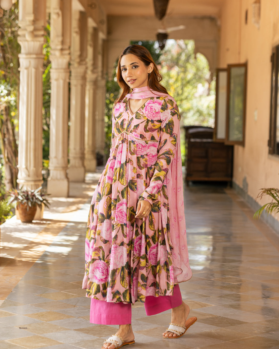Pink Aquarelle Floral Suit Set
