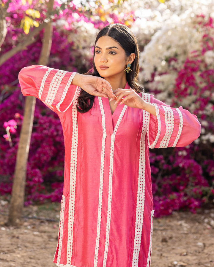 Pink Lace Kurta Set