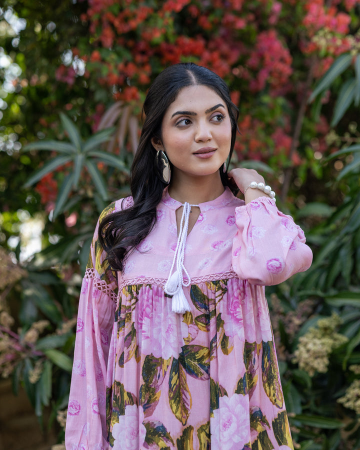 Baby Pink Aquarelle Floral Dress