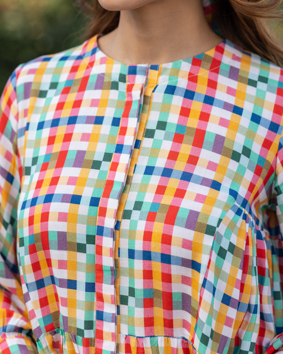 White Multi-hued Check Dress