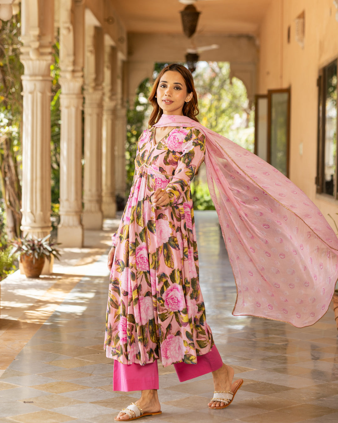 Pink Aquarelle Floral Suit Set