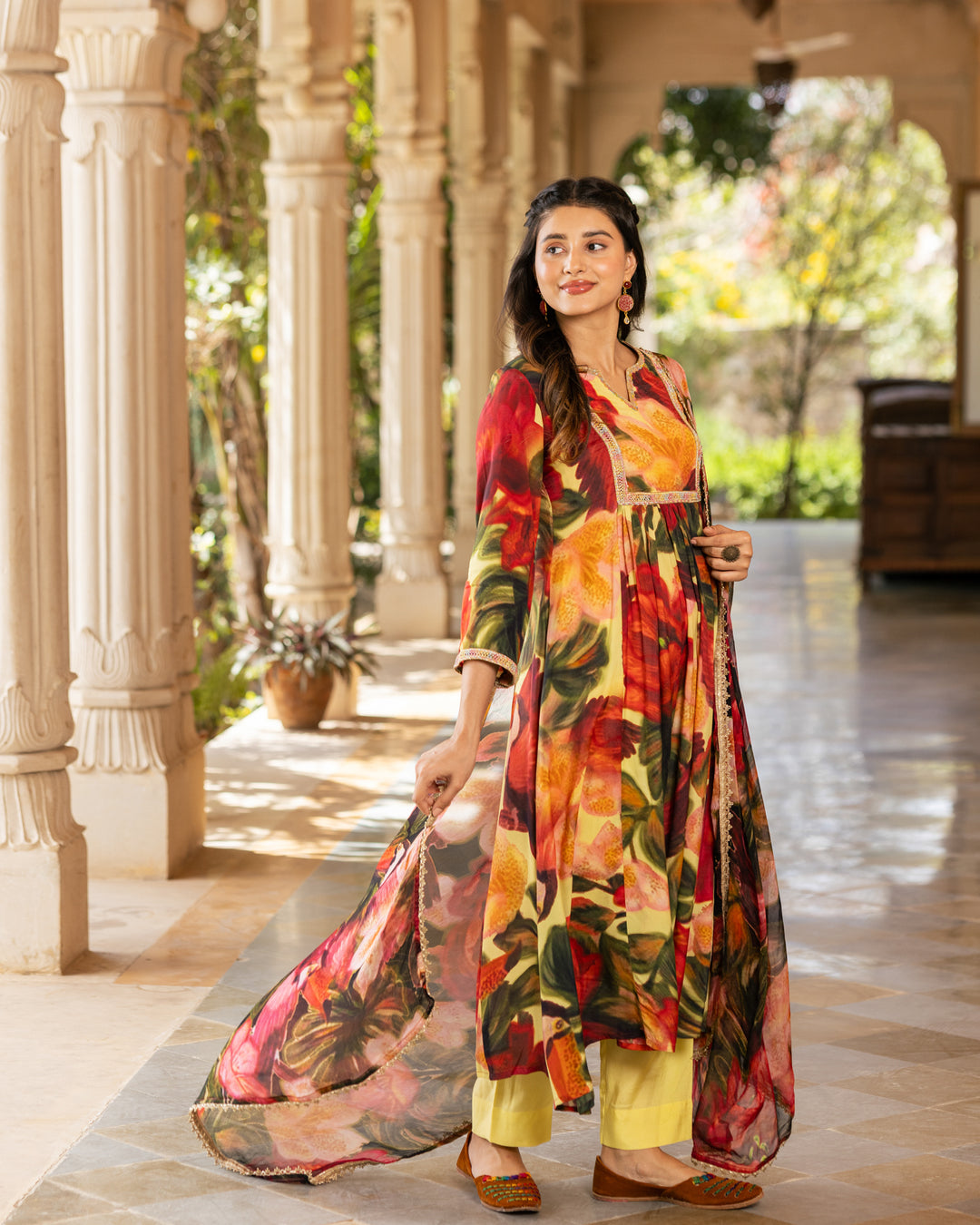 Yellow Aquarelle Floral Suit Set